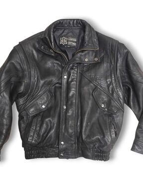 LEATHER COTTAGE - Vintage Genuine Leather Black Men's Bomber Motorcycle Jacket